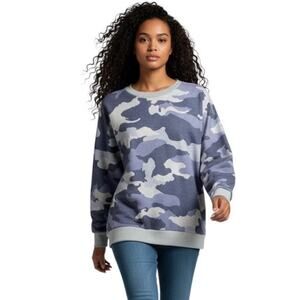 BTFBM Women's Sweater M Camo Print Gray & Purple Long Sleeve Crew Neck Pullover
